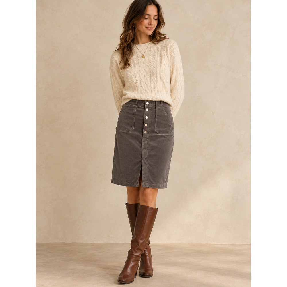 Ann Taylor LOFT Midi Corduroy Skirt Women Sz 10 Grey Preppy Workwear Academia